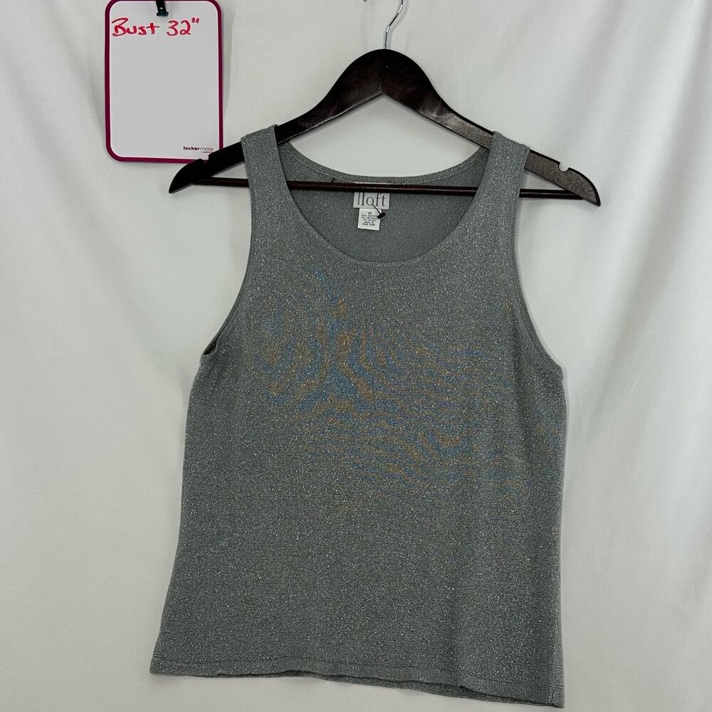 Vintage 90s Ann Taylor Loft Silver Lurex Tank Top Medium Retroglam Holiday Scifi